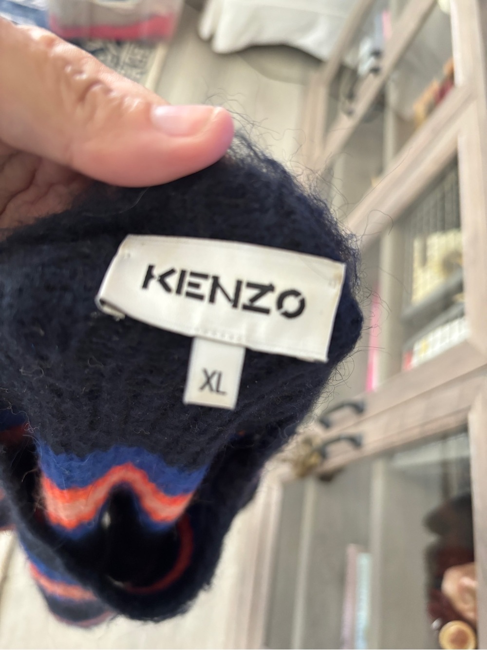 Kenzo Fuzzy Black Sweater with Blue & Orange Stripes XL - Picture 7 of 7